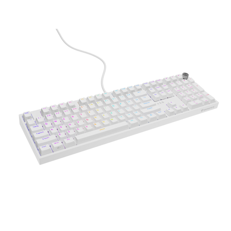 Herná mechanická klávesnica Genesis THOR 404/RGB/Outemu Peach Silent/Drôtové USB-A/US layout/Biela