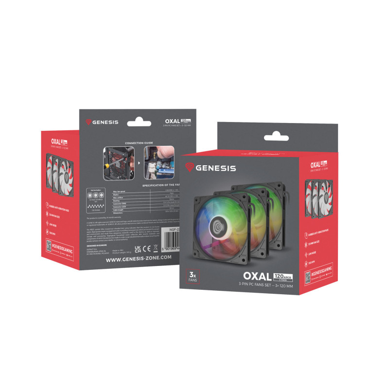Ventilátor Genesis OXAL 120 ARGB, 3-Pack, čierny