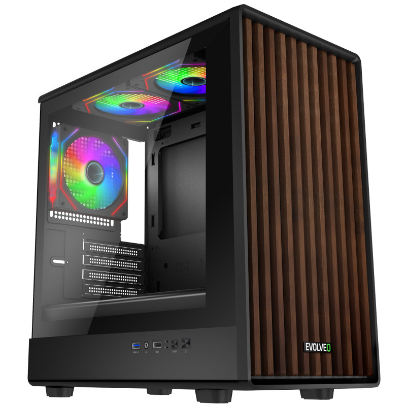 EVOLVEO Panthera, mATX/3x ARGB 120/drevo+sklo