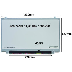 LCD PANEL 14,0'' HD+ 1600x900 40PIN MATNÝ / ÚCHYTY HORE A DOLE