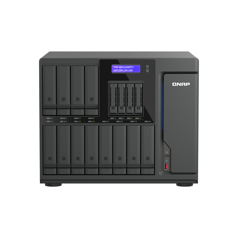 QNAP TVS-AIh1688ATX-U9-32G (Ultra 9, ZFS, 32GB DDR5 ECC RAM, 12x 3,5'' + 4x 2,5'', 2x 2,5GbE, 2x 10GbE)