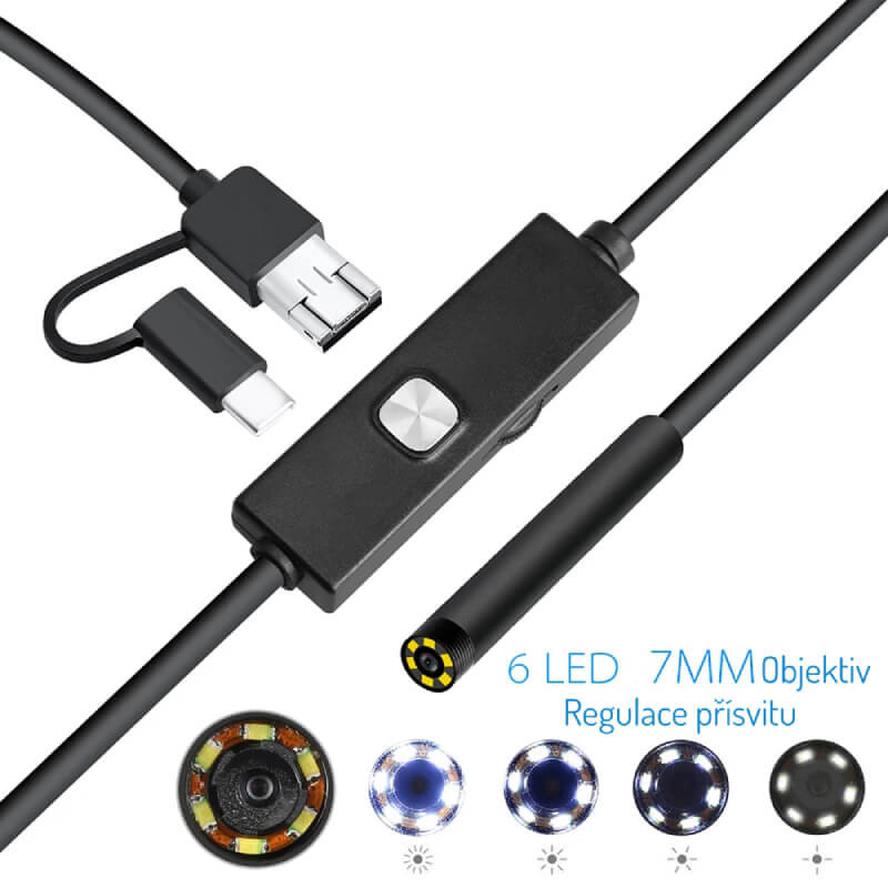 W-Star Endoskopická kamera USB UCAM7x2 sond 7mm 2m mäkký kábel 640x480 konektor 3v1