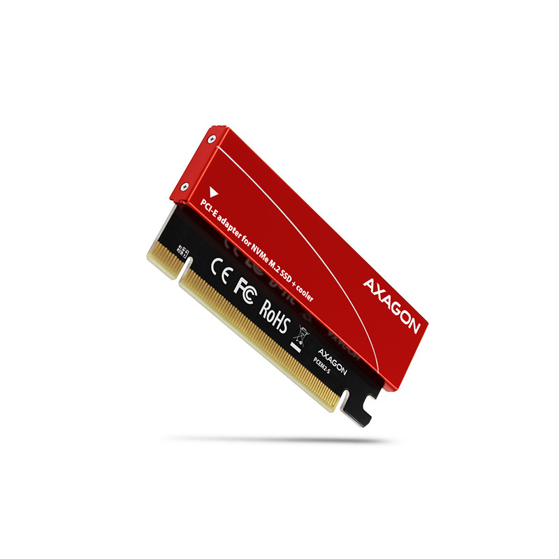 AXAGON PCEM2-S, PCIe x16 - M.2 NVMe M-key slot adaptér, kovový kryt pre pasívne chladenie