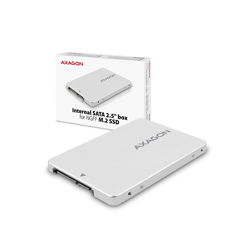 AXAGON RSS-M2SD, SATA - M.2 SATA SSD, interný 2.5'' ALU box, strieborný
