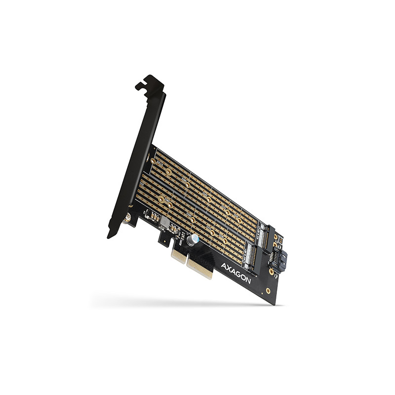 AXAGON PCEM2-D, PCIe x4 - M.2 NVMe M-key + SATA B-key slot adaptér, vr. LP