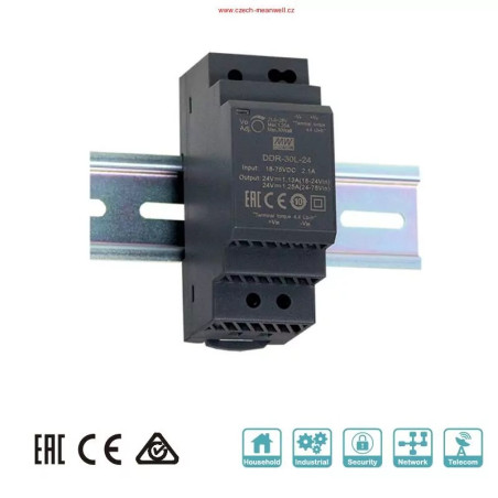 MEANWELL - DDR-30G-5 Menič DC/DC na DIN lištu