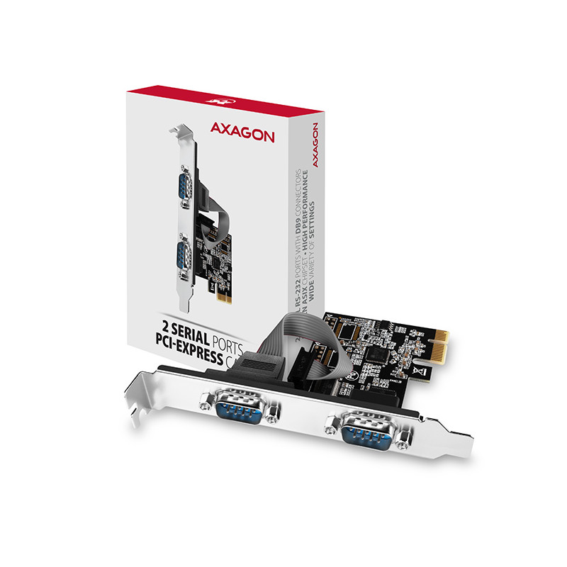 AXAGON PCEA-S2N, PCIe radič - 2x sériový port (RS232) 250 kbps, vr. LP