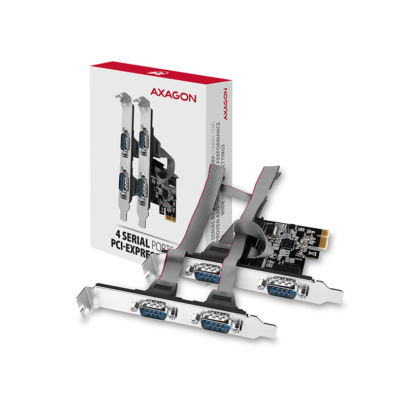 AXAGON PCEA-S4N, PCIe radič - 4x sériový port (RS232) 250 kbps, vr. LP