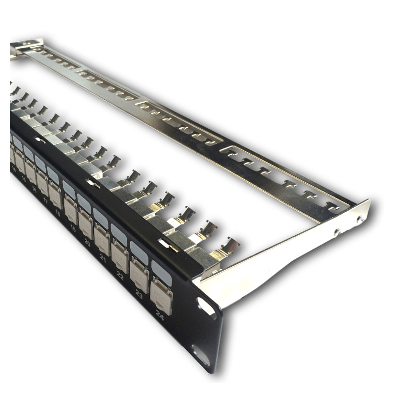 DATACOM Patch panel 19'' STP 24 port CAT6A 1U černý, vyväz. lišta, beznástrojový