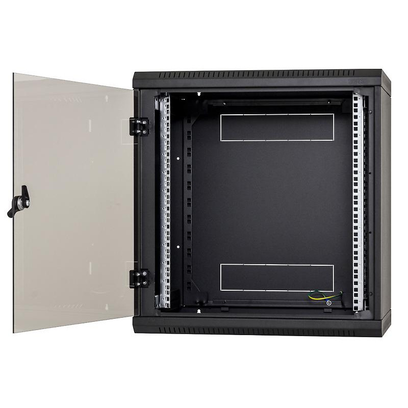 Nástenný rack jednodielny 12U (š)600x(h)595 perforované dvere čierny