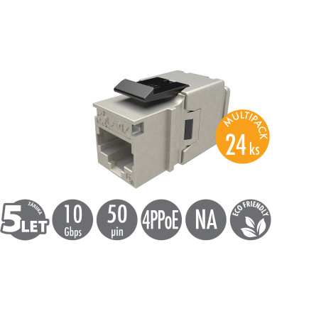 MULTIPACK 24 ks - rýchlozarezávací keystone Solarix CAT6A STP SXKJ-10G-STP-BK-NA Comp. Level a 4PPoE