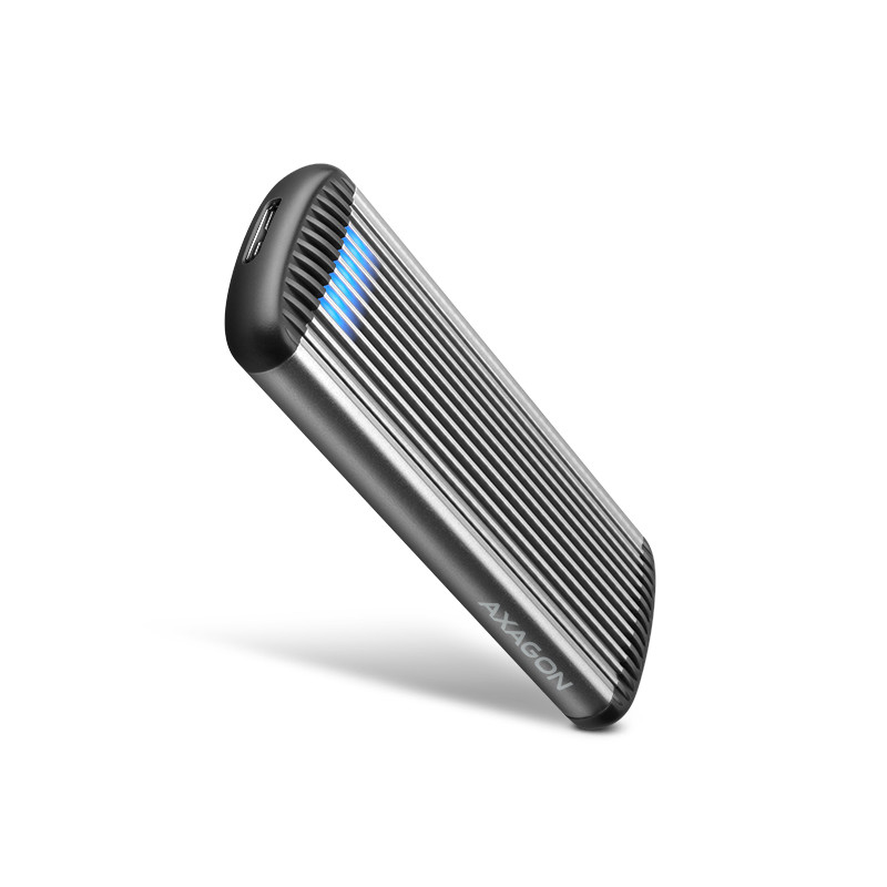 AXAGON EEM2-SA, USB micro-B 3.2 Gen 1 - M.2 SATA SSD kovový RIBBED box, bezskrutkový