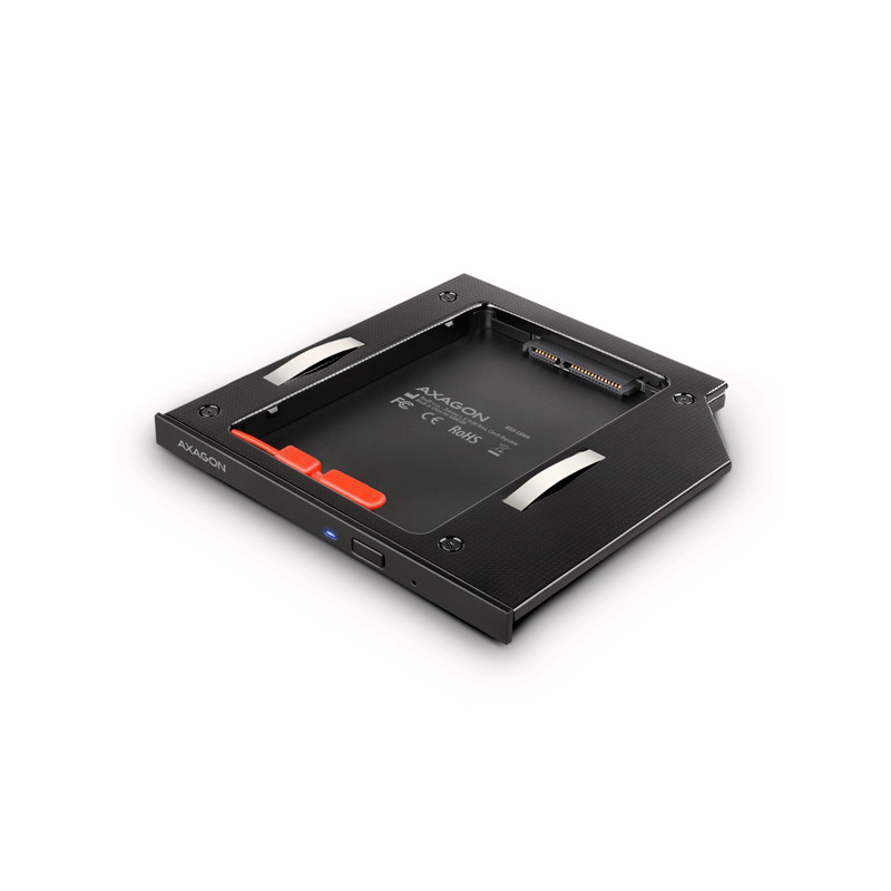 AXAGON RSS-CD09 rámček pre 2.5'' SSD/HDD do DVD slotu, 9.5 mm, LED, hliník