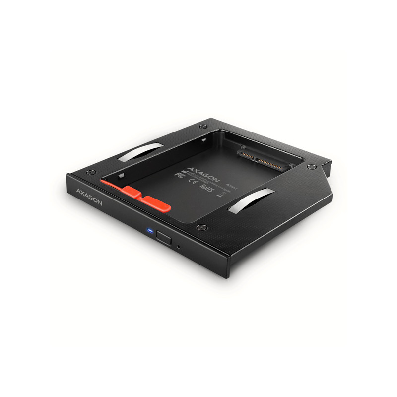 AXAGON RSS-CD12 rámček pre 2.5'' SSD/HDD do DVD slotu, 12.7 mm, LED, hliník