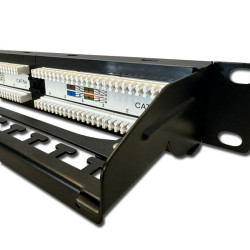 DATACOM Patch panel 19'' UTP 24 port CAT5E DUAL 1U BK (4x6p) vyväzovacia lišta