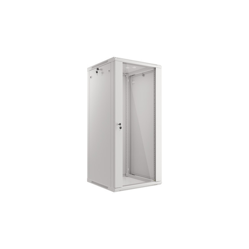 LANBERG RACKOVÁ SKRIŇA 19'' NÁSTENNÁ 27U/600X600 (FLAT PACK) S PRESKLENÝMI DVERAMI ŠEDÁ V2