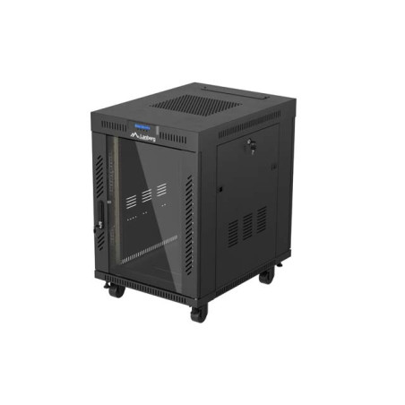 19'' VOĽNE STOJÚCA RACKOVÁ SKRIŇA 15U/600X800 (FLAT PACK) S PRESKLENÝMI DVERAMI LCD ČIERNA LANBERG V2