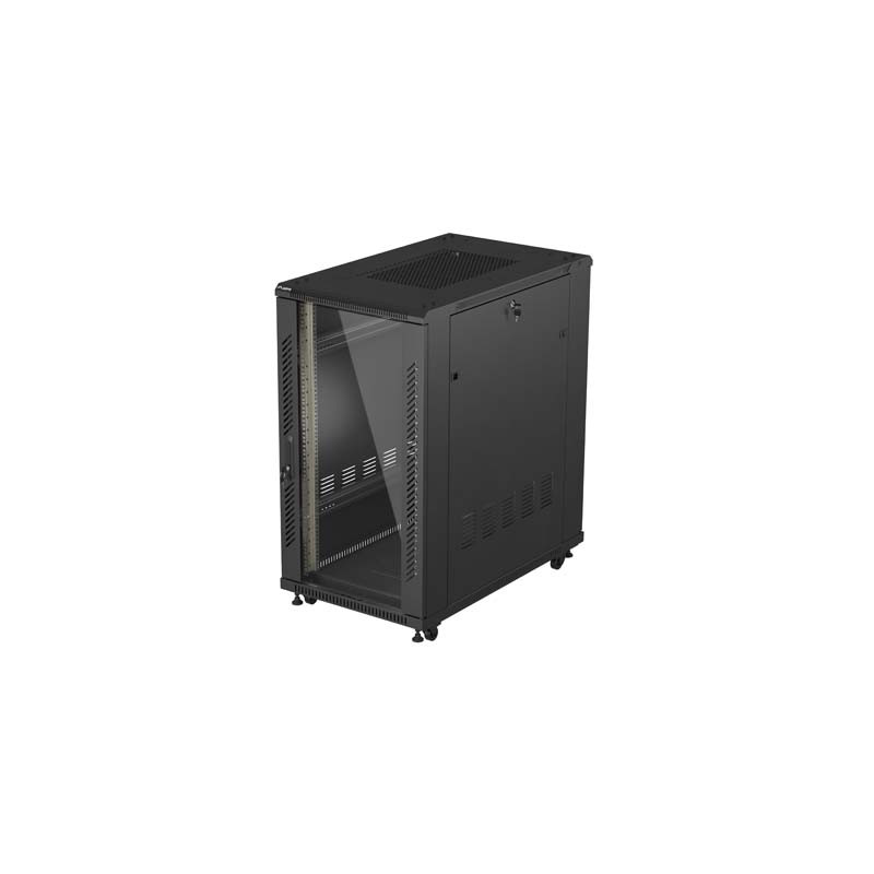 19'' VOĽNE STOJÚCA RACKOVÁ SKRIŇA 22U 600X1000 ČIERNE SKLENENÉ DVERE LANBERG (PLOCHÉ BALENIE)
