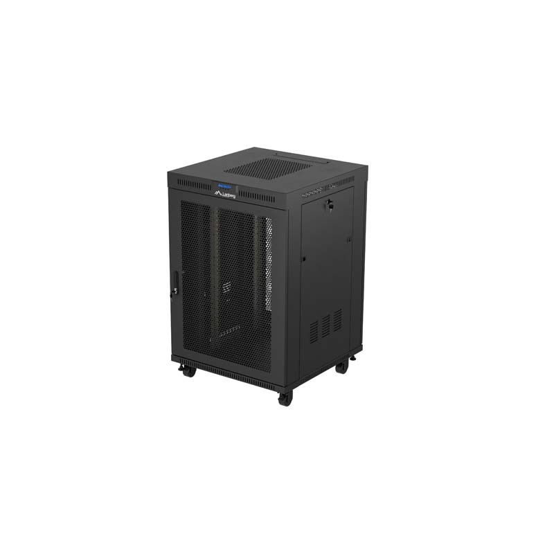 19'' VOĽNE STOJÚCA RACKOVÁ SKRIŇA 22U/800X800 (FLAT PACK) ČIERNA S PRESKLENÝMI DVERAMI LCD LANBERG V2
