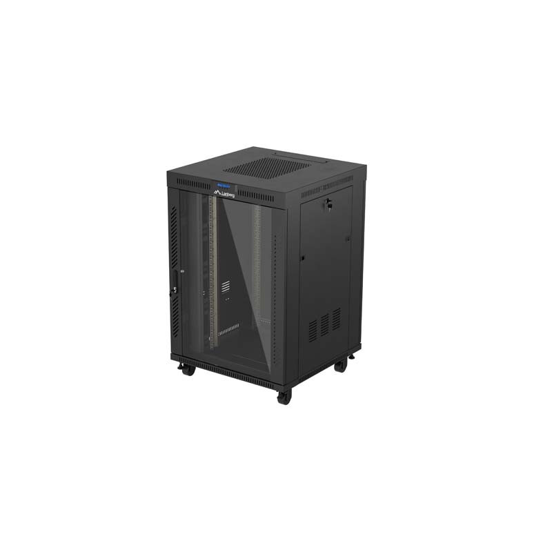 19'' VOĽNE STOJÚCA RACKOVÁ SKRIŇA 22U/800X800 (FLAT PACK) S PRESKLENÝMI DVERAMI LCD ČIERNA LANBERG V2