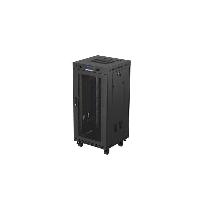 19'' VOĽNE STOJÚCA RACKOVÁ SKRIŇA 24U 600X600 ČIERNA S PERFOROVANÝMI DVERAMI LANBERG (FLAT PACK) V2