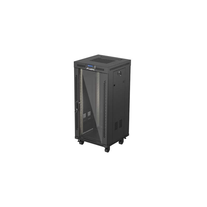 19'' VOĽNE STOJÚCA RACKOVÁ SKRIŇA 24U 600X600 ČIERNE SKLENENÉ DVERE LCD LANBERG (FLAT PACK) V2
