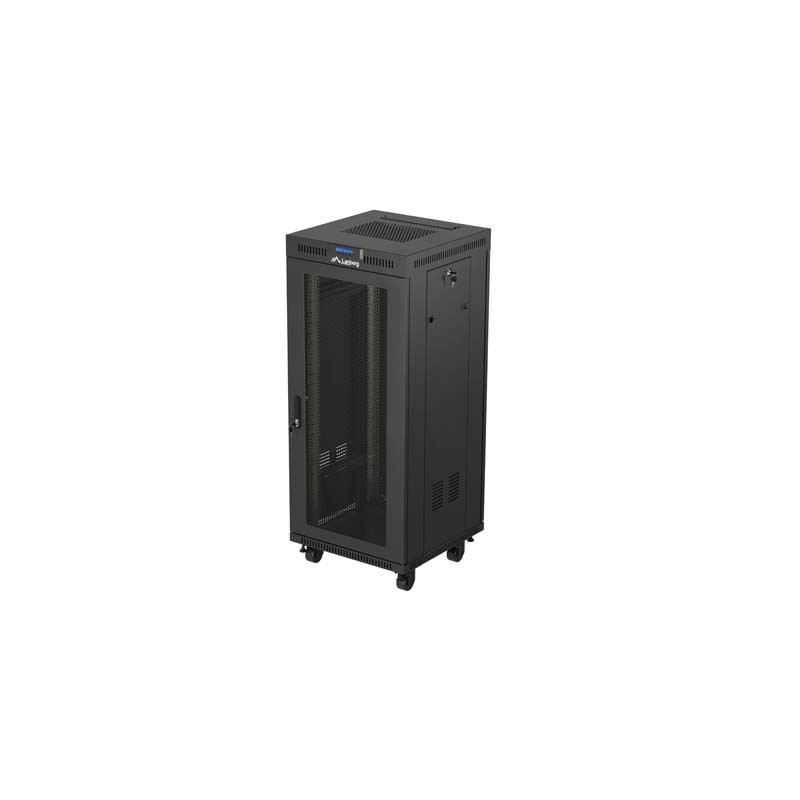 19'' VOĽNE STOJÚCA RACKOVÁ SKRIŇA 27U/600X600 (FLAT PACK) SO SIEŤOVANÝMI DVERAMI LCD ČIERNA LANBERG V2