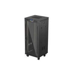 19'' VOĽNE STOJÚCA RACKOVÁ SKRIŇA 27U/600X600 (FLAT PACK) S PRESKLENÝMI DVERAMI LCD ČIERNA LANBERG V2