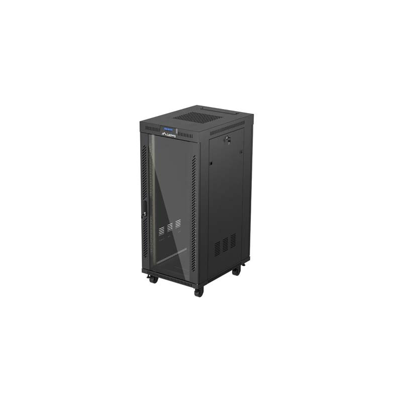19'' VOĽNE STOJÚCA RACKOVÁ SKRIŇA 27U/600X800 (FLAT PACK) S PRESKLENÝMI DVERAMI LCD ČIERNA LANBERG V2
