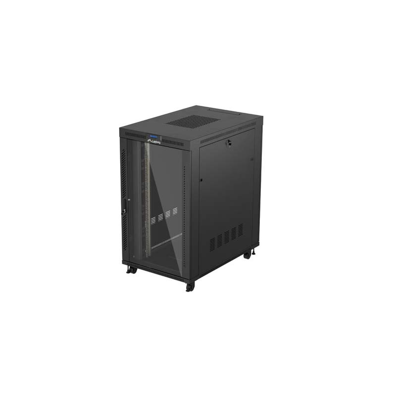 19'' VOĽNE STOJÚCA RACKOVÁ SKRIŇA 27U/800X1200 (FLAT PACK) S PRESKLENÝMI DVERAMI LCD ČIERNA LANBERG