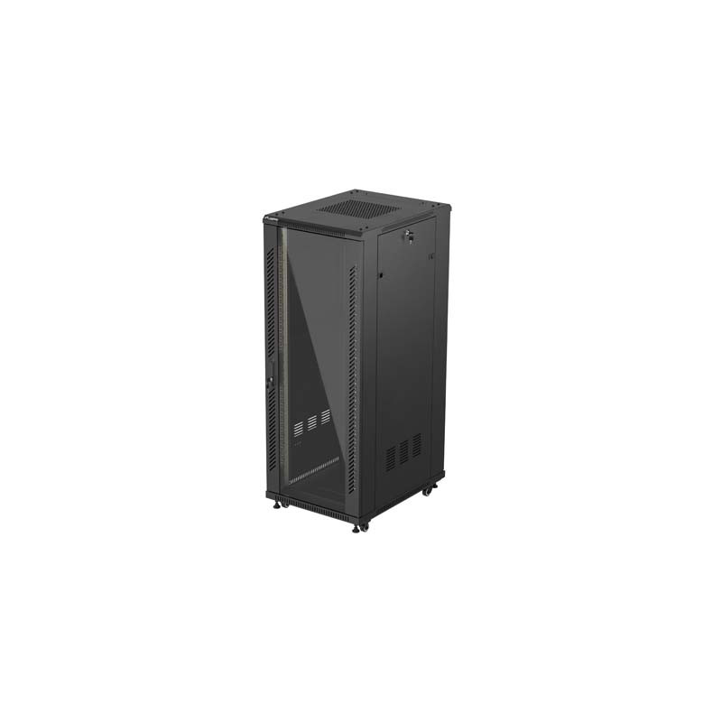 19'' VOĽNE STOJÚCA RACKOVÁ SKRIŇA 32U/600X800 (FLAT PACK) S PRESKLENÝMI DVERAMI ČIERNA LANBERG