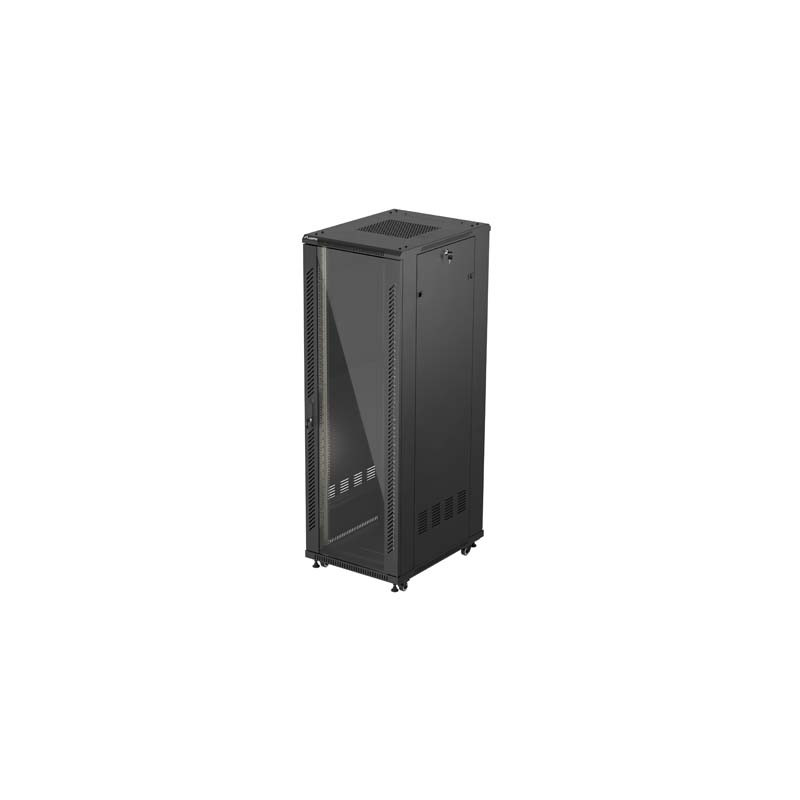 19'' VOĽNE STOJÚCA RACKOVÁ SKRIŇA 37U/600X800 (FLAT PACK) S PRESKLENÝMI DVERAMI ČIERNA LANBERG