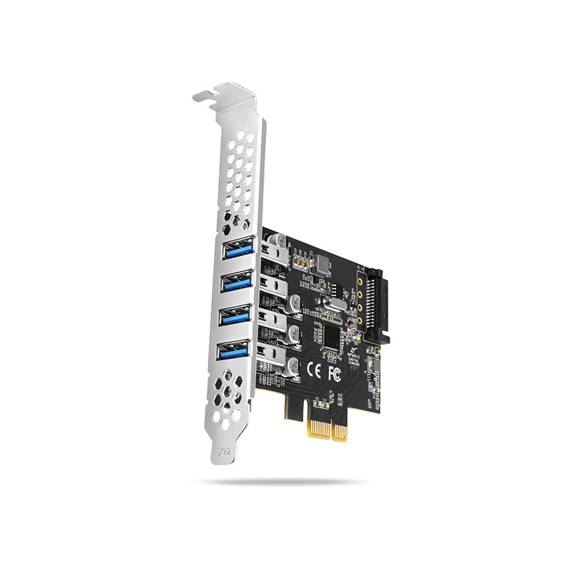AXAGON PCEU-43RS, PCIe radič, 4x USB 3.2 Gen 1 port, 5 Gbps, napájanie z PCIe alebo SATA, SP & LP
