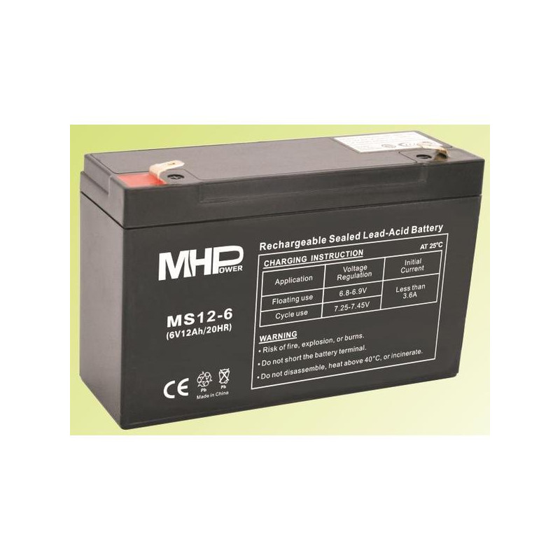 Pb akumulátor MHPower VRLA AGM 6V/12Ah (MS12-6)