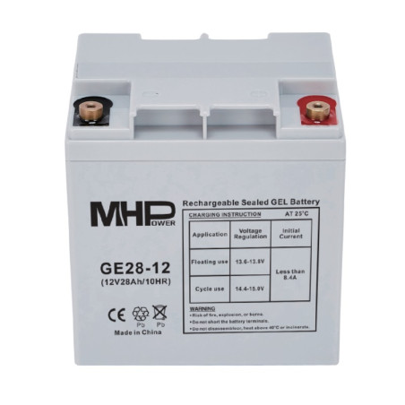 MHPower GE28-12 Gélový akumulátor 12V/28Ah, Terminál T2 - M6, Deep Cycle