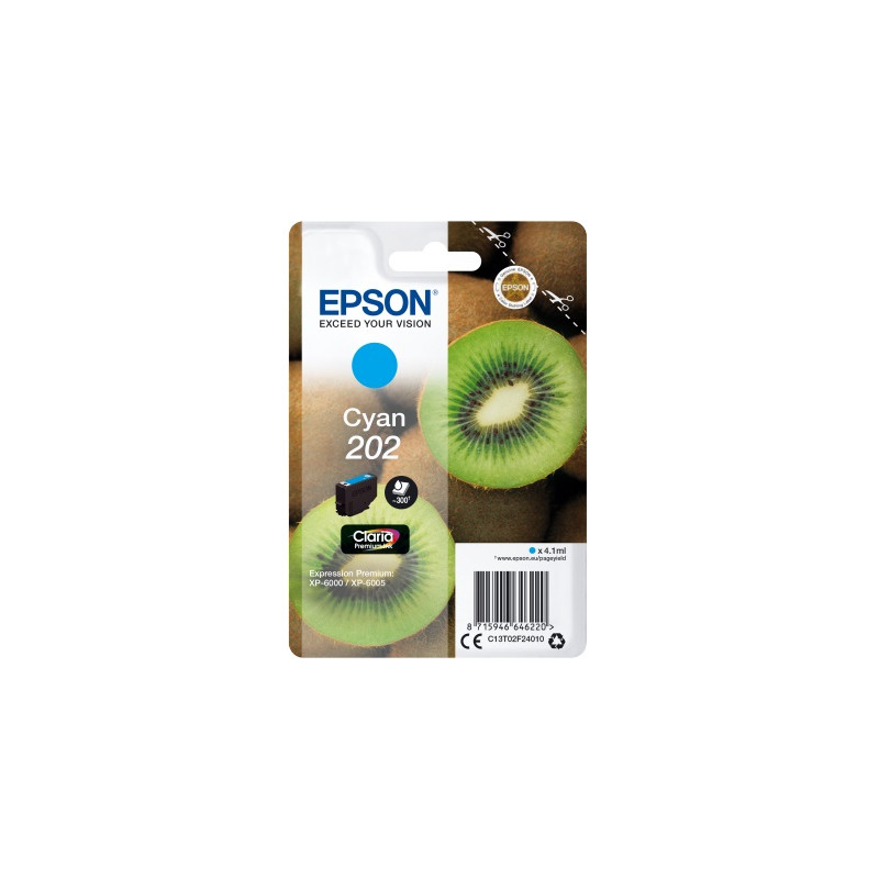 EPSON ink Cyan 202 Premium - singlepack, 4,1ml, 300s, štandard