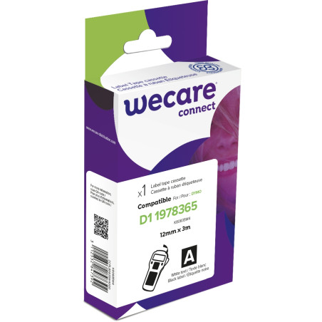 WECARE ARMOR páska (vinyl) kompatibilná s DYMO 1978365, White/Black, 12MM*3M
