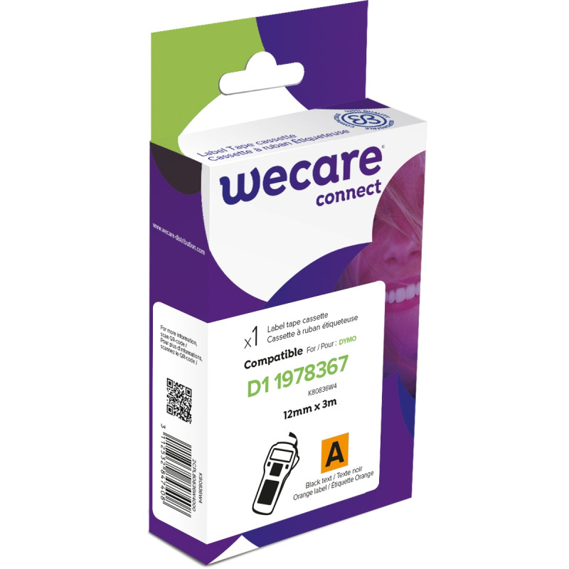 WECARE ARMOR páska (vinyl) kompatibilná s DYMO 1978367, Black/Orange, 12MM*3M