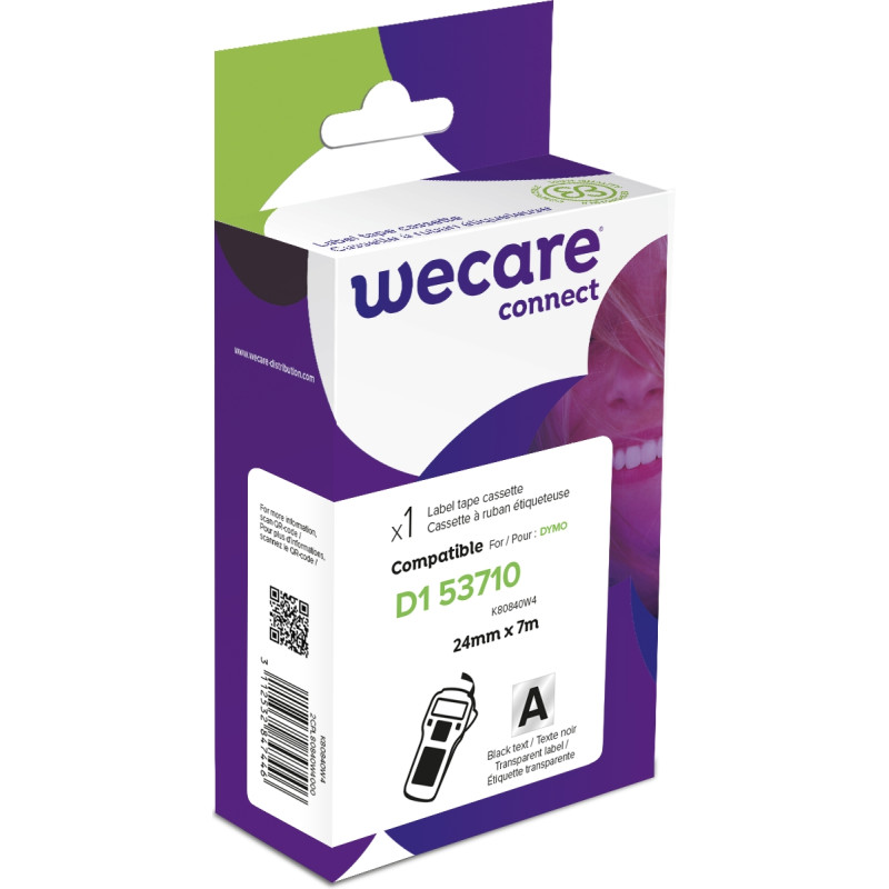 WECARE ARMOR páska kompatibilná s DYMO S0720920,Black/Transparent,24MM*7M