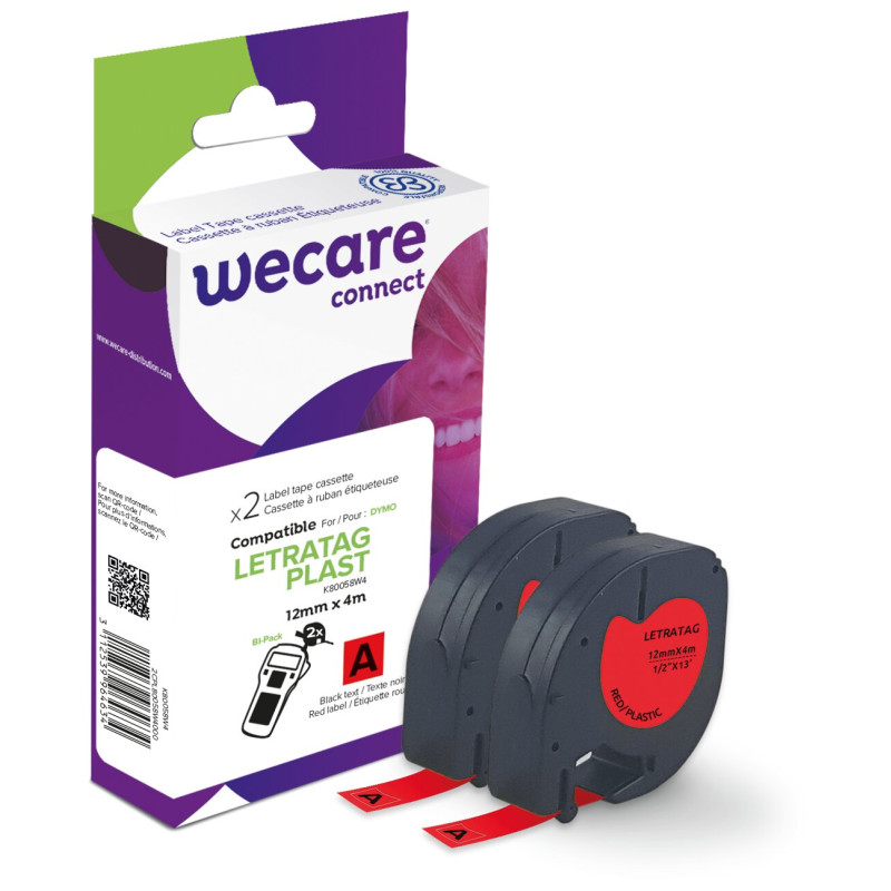 WECARE ARMOR páska 2ks kompatibilná s DYMO S0721630, Black/Red, 12MM*4M