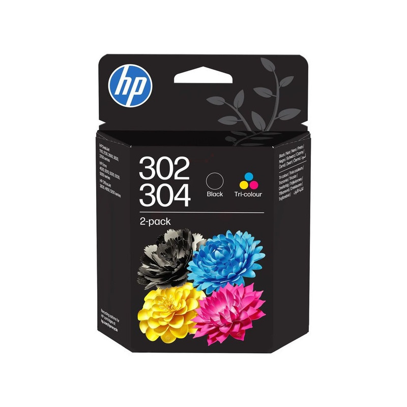 HP 302/304 Tri-color/Black Ink Crtg 2-Pk