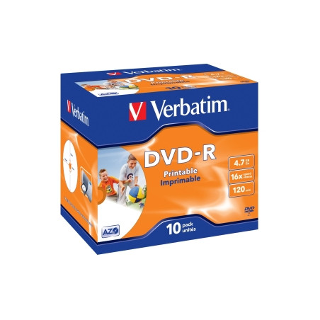 VERBATIM DVD-R (10-pack)Printable/16x/4.7GB/Jewel
