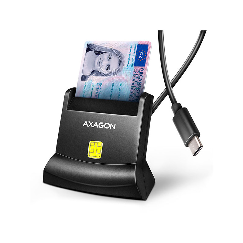AXAGON CRE-SM4NC, USB-C čítačka kontaktných kariet Smart Card (eObčanka), stojanková, kábel 1,2 m