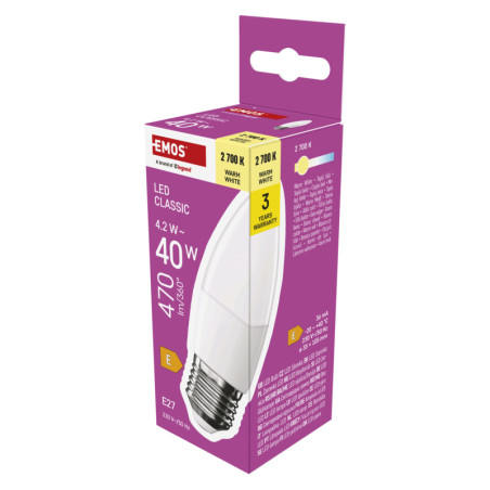 EMOS LED CLS CANDLE 4,2 W (40 W) 470lm E27 WW