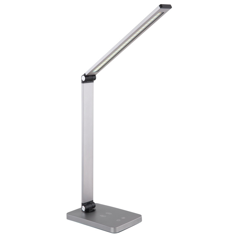 Platinet PDL888S stolná LED lampa 10W stmievateľná, bezdrôtové nabíjanie, USB port, strieborná