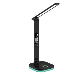 Platinet PDL711RGBB stolná LED lampa stmievateľná, bezdrôtové nabíjanie, hodiny, čierna