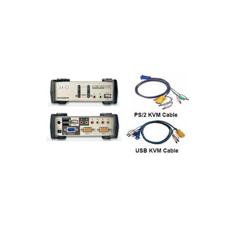 ATEN 2 port KVMP USB+PS2, USB hub, aud. 1,2 m kab.