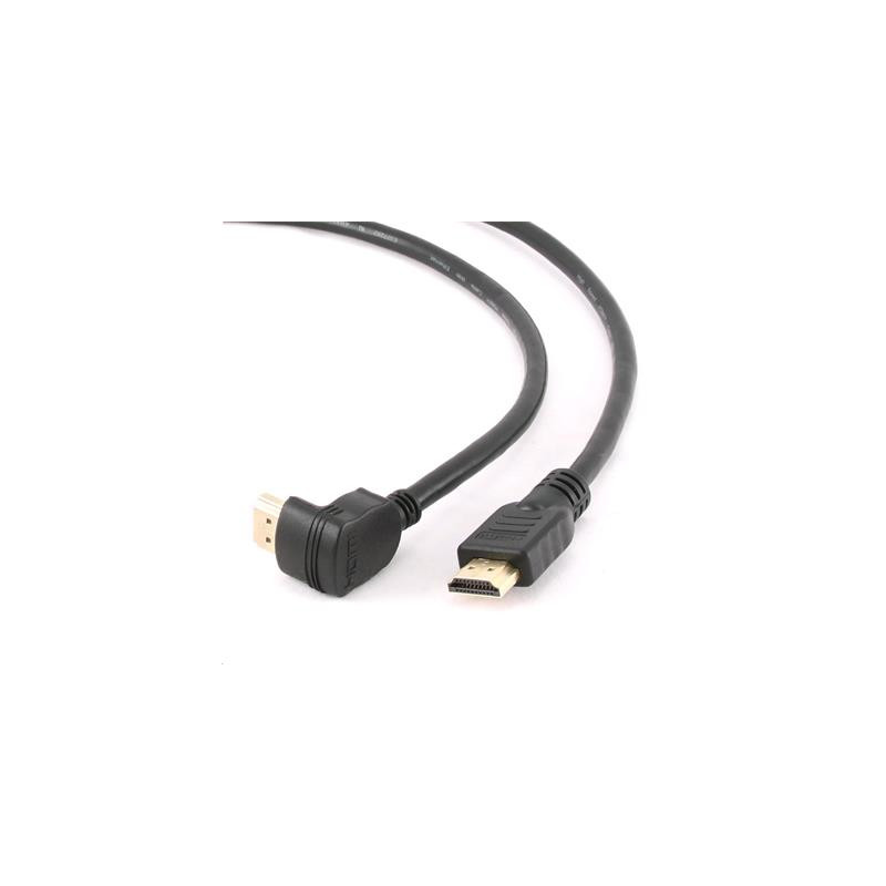 GEMBIRD Kábel HDMI-HDMI M/M 3m, 1.4, M/M tienený, pozlátené kontakty, 90° lomený, čierny
