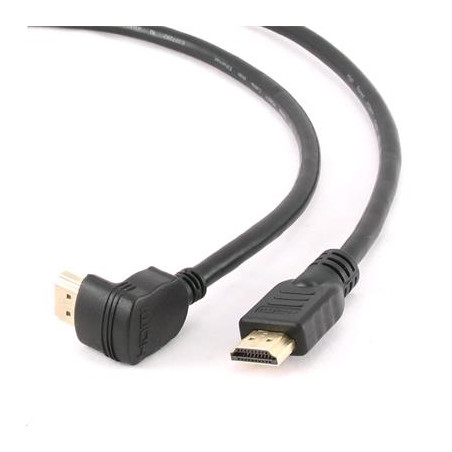 GEMBIRD Kábel HDMI-HDMI M/M 3m, 1.4, M/M tienený, pozlátené kontakty, 90° lomený, čierny