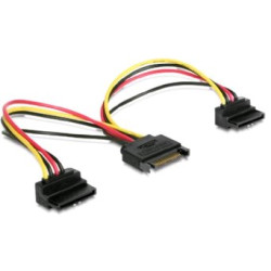 Kabel SATA napájací na 2x SATA 90°, rozdvojka, 15cm